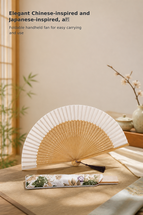 8.27-Inch Handheld Bamboo Silk Folding Fan, Brown