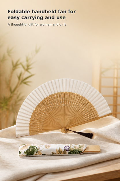 8.27-Inch Handheld Bamboo Silk Folding Fan, Brown